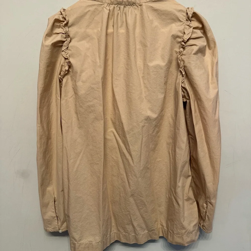 J. Crew Eco-Friendly Recycled Tan Blouse with Ruffle Details Size Medium